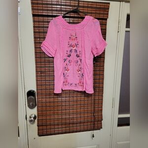 Pink Floral Embroidered Blouse